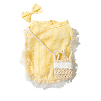 HKM-3762365 Two-Tone Ruffled Dog and Cat Outfit with Bow and Crossbody Bag for Small Pets
