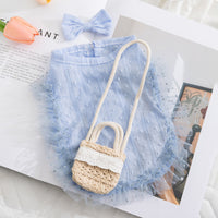 HKM-3762365 Two-Tone Ruffled Dog and Cat Outfit with Bow and Crossbody Bag for Small Pets
