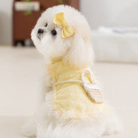 HKM-3762365 Two-Tone Ruffled Dog and Cat Outfit with Bow and Crossbody Bag for Small Pets