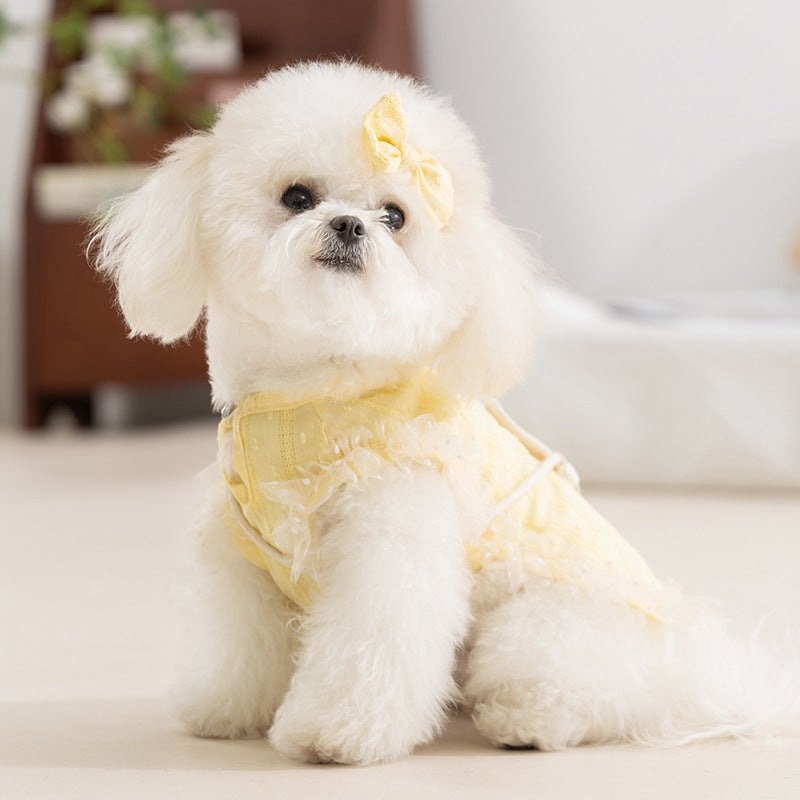 HKM-3762365 Two-Tone Ruffled Dog and Cat Outfit with Bow and Crossbody Bag for Small Pets