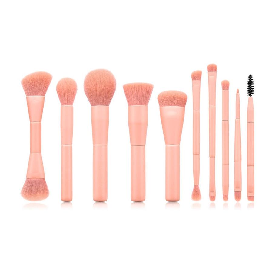 HKM-376275 10-Piece Portable Makeup Brush Set with Nylon Bristles and Wooden Handles