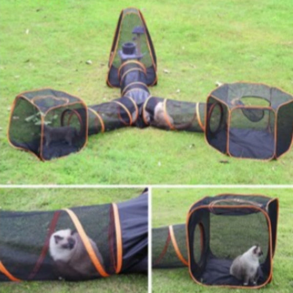 HKM-3762877 Pet Folding Game Channel Fence - 6 Piece Set with Durable Mesh Fabric, Dimensions 41x90x3 Channels and 120x70 Squares
