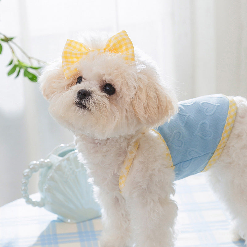 HKM-3763389 Bow Suspenders Vest for Small Dogs - Elastic Casual Pet Clothing in Bundy Blue, A & L Pink, Rock Yellow