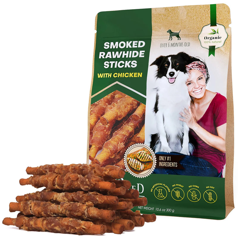 HKM-3763645 Natural Chicken-Wrapped Rawhide Chews for Dogs - Grain-Free, Healthy Treats for Dental Care and Training
