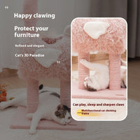 HKM-3763773 Sisal Cat Climbing Frame with Cat Nest for Scratching and Play - Cute Design in White and Pink