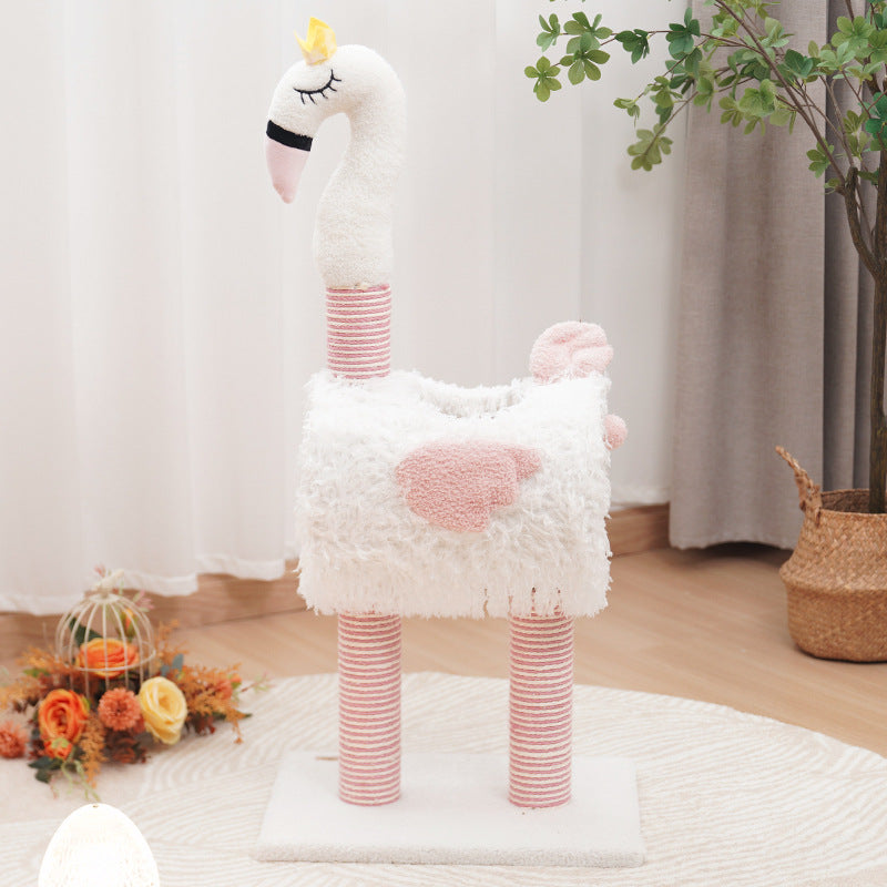 HKM-3763773 Sisal Cat Climbing Frame with Cat Nest for Scratching and Play - Cute Design in White and Pink