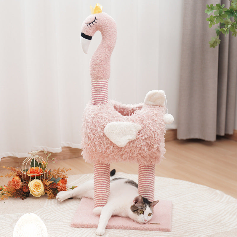 HKM-3763773 Sisal Cat Climbing Frame with Cat Nest for Scratching and Play - Cute Design in White and Pink