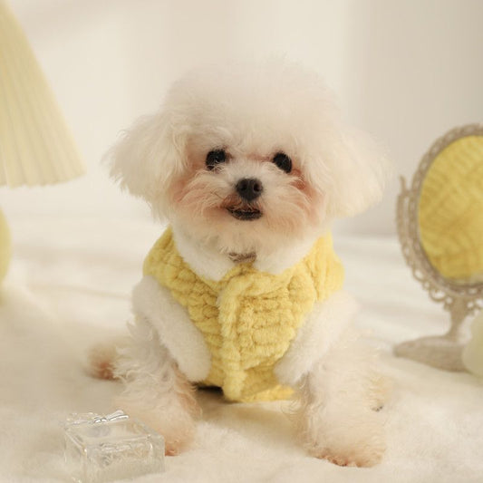 HKM-3764157 Warm Plush Vest for Cats and Dogs - Available in Rabbit Fur Coat Pink and Yellow, Multiple Sizes