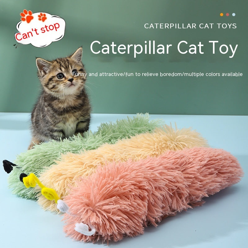 HKM-3766205 Plush Caterpillar Cat Toy for Stress Relief, Bite-Resistant, 36cm in Rubber Pink, Beige, Grass, Cement Gray, Noble Purple