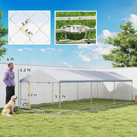 HKM-3767229 Spacious Outdoor Dog Kennel with Waterproof Cover & Adjustable Bowl Rack, 19.7' x 7.5' x 5.2'