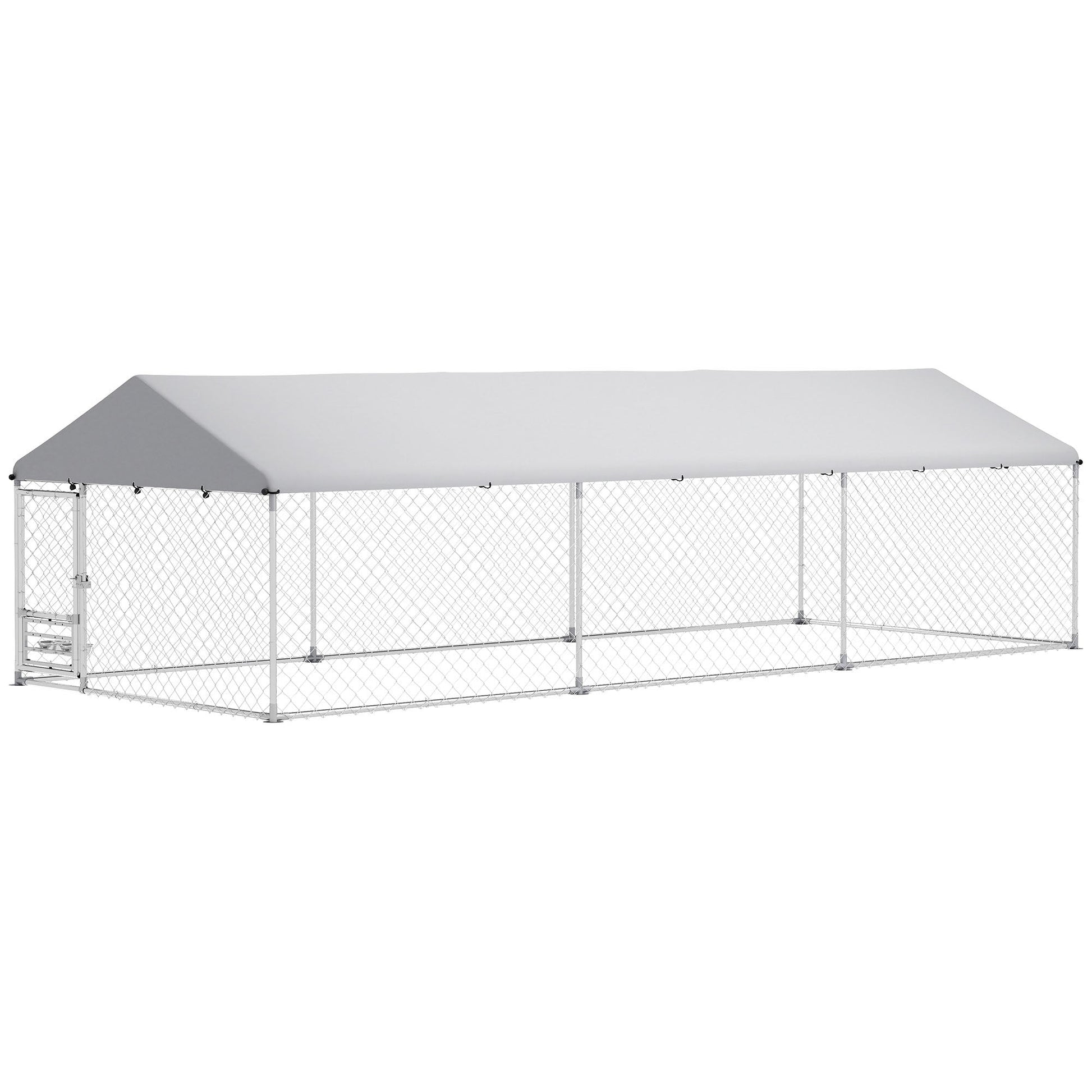 HKM-3767229 Spacious Outdoor Dog Kennel with Waterproof Cover & Adjustable Bowl Rack, 19.7' x 7.5' x 5.2'