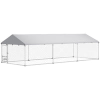 HKM-3767229 Spacious Outdoor Dog Kennel with Waterproof Cover & Adjustable Bowl Rack, 19.7' x 7.5' x 5.2'