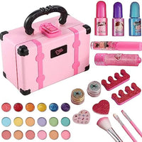HKM-376723 Portable Makeup Kit for Kids with Real Cosmetics, Storage Case, Nail Art and Lipstick