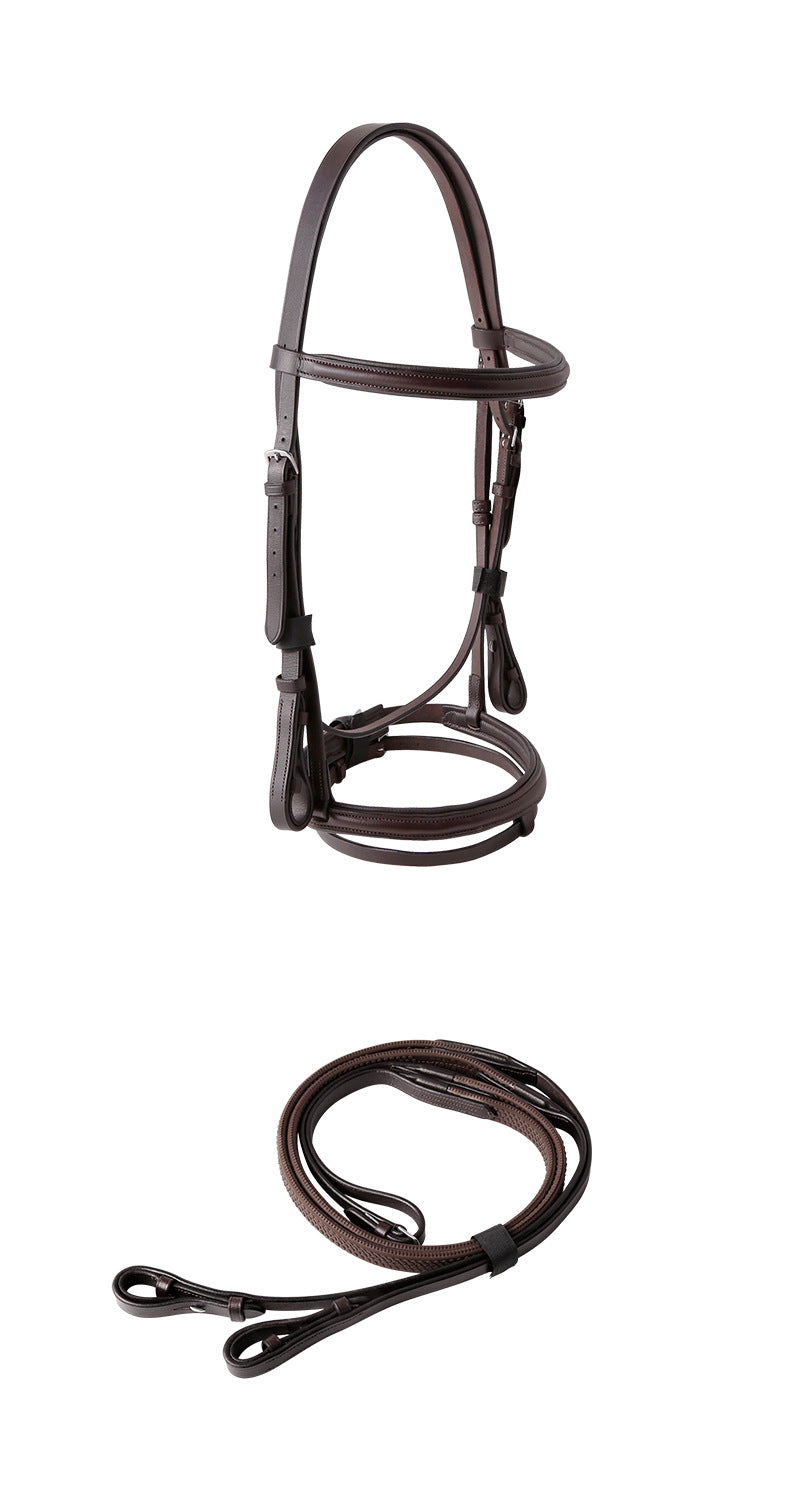 HKM-3767357 Cowhide Hose Reins for Equestrian Activities - Black and Dark Brown, Sizes S to XL