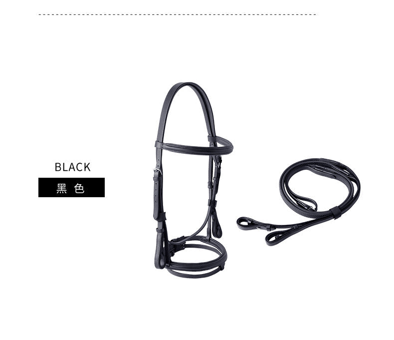 HKM-3767357 Cowhide Hose Reins for Equestrian Activities - Black and Dark Brown, Sizes S to XL