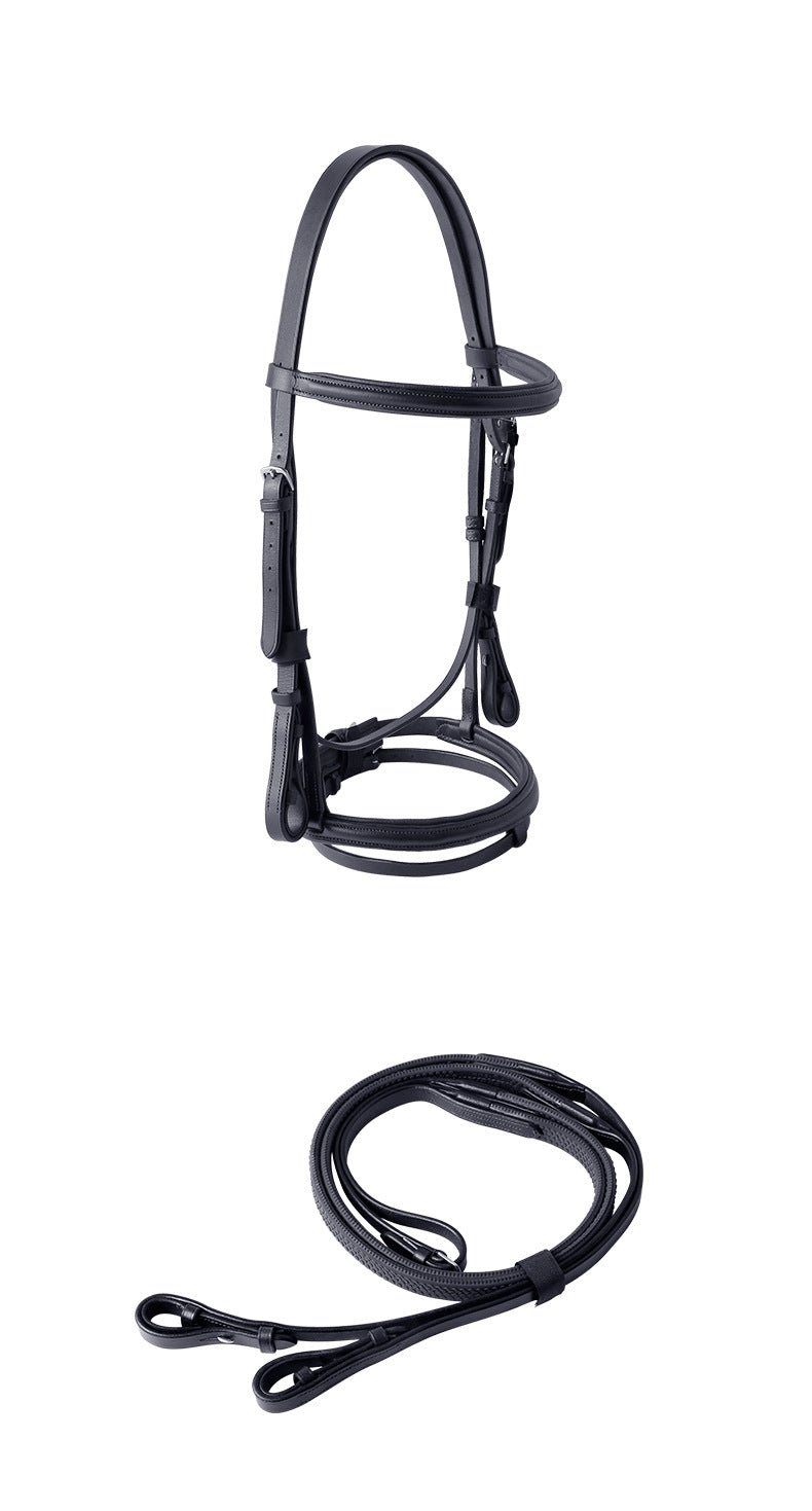 HKM-3767357 Cowhide Hose Reins for Equestrian Activities - Black and Dark Brown, Sizes S to XL