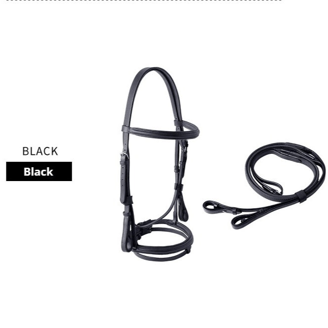 HKM-3767357 Cowhide Hose Reins for Equestrian Activities - Black and Dark Brown, Sizes S to XL