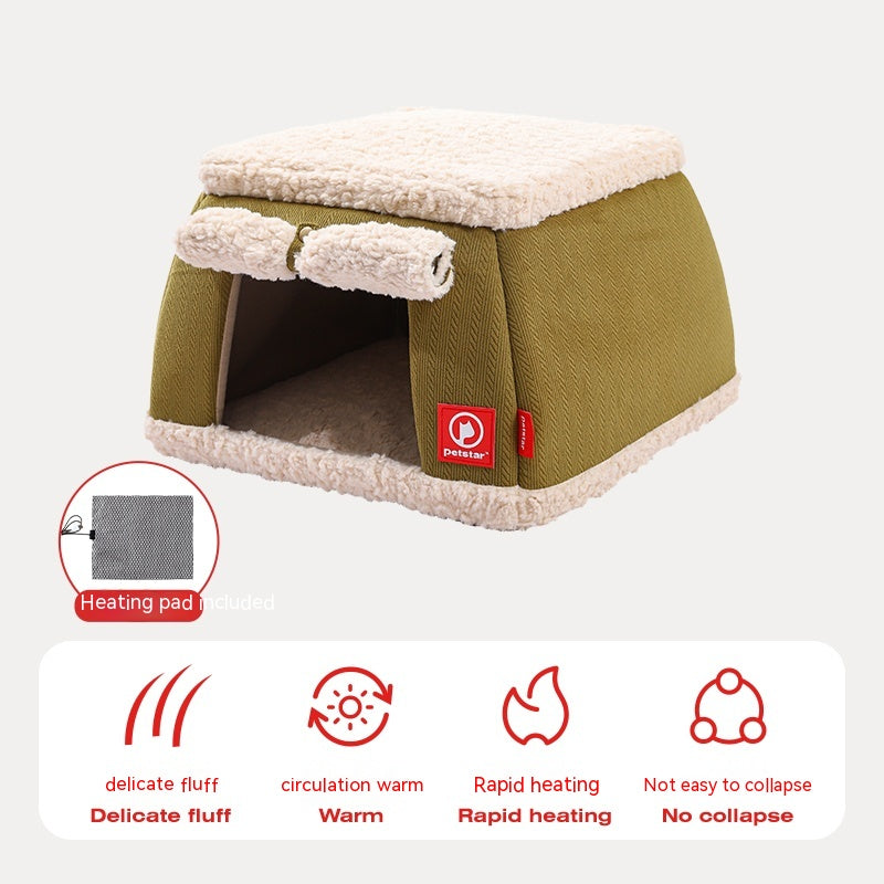 HKM-3767613 Winter Thermal Cat House with Electric Heating Pad for Small Dogs and Kittens