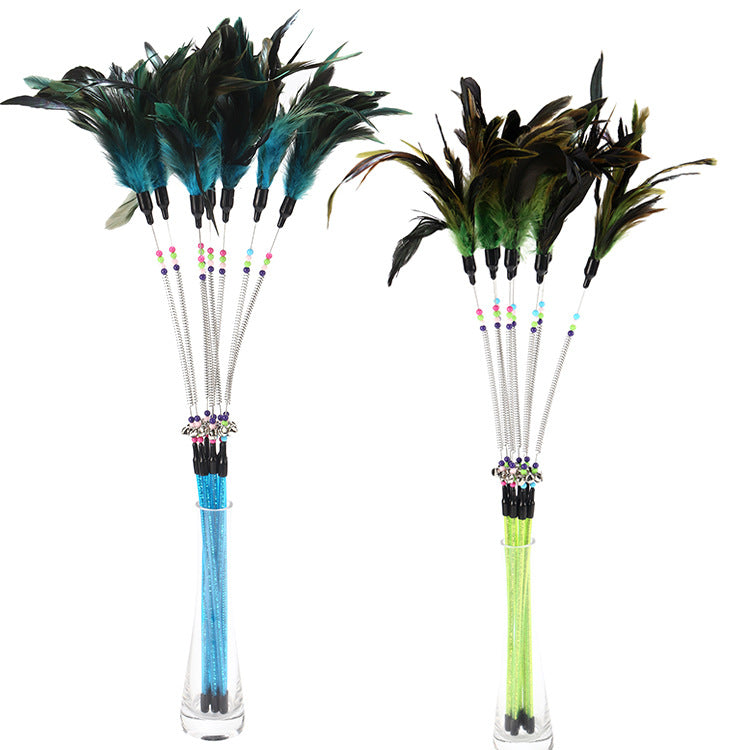 HKM-3768381 Colorful Feather Cat Stick with Spring Design and Beads for Engaging Playtime