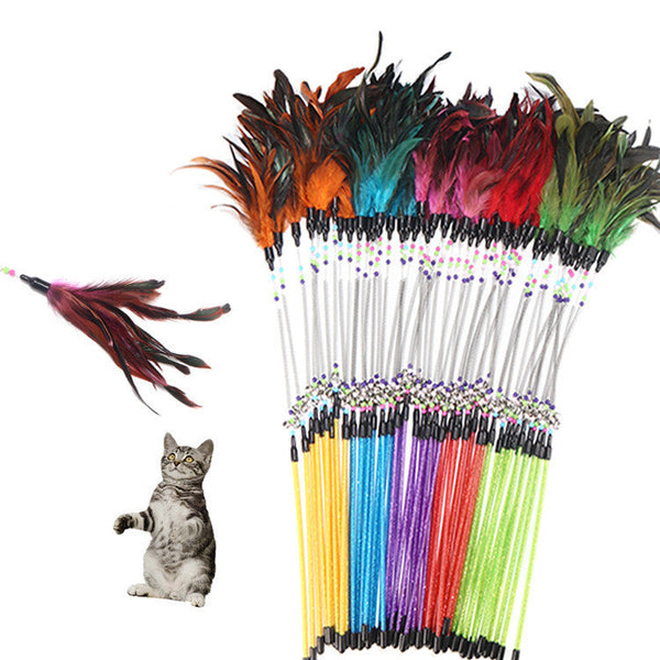 HKM-3768381 Colorful Feather Cat Stick with Spring Design and Beads for Engaging Playtime