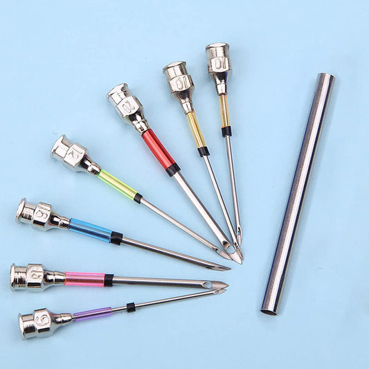 HKM-377043 DIY Embroidery Needle Set with Wooden Handle and Threaders - Includes 6 Poke Needles