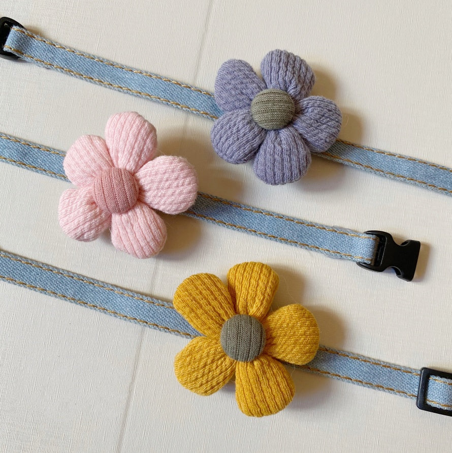 HKM-3771325 Floral Bow Tie Collar for Kittens - Ginger Yellow, Lotus, and Blue Flower Designs, Adjustable Sizes Available