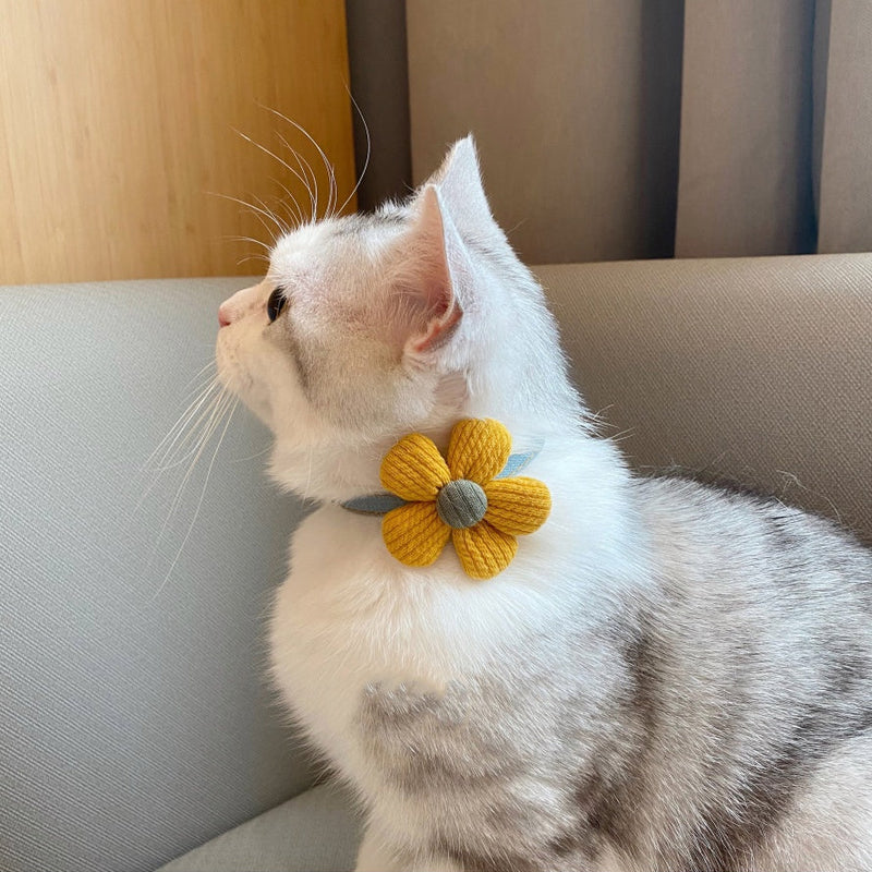 HKM-3771325 Floral Bow Tie Collar for Kittens - Ginger Yellow, Lotus, and Blue Flower Designs, Adjustable Sizes Available