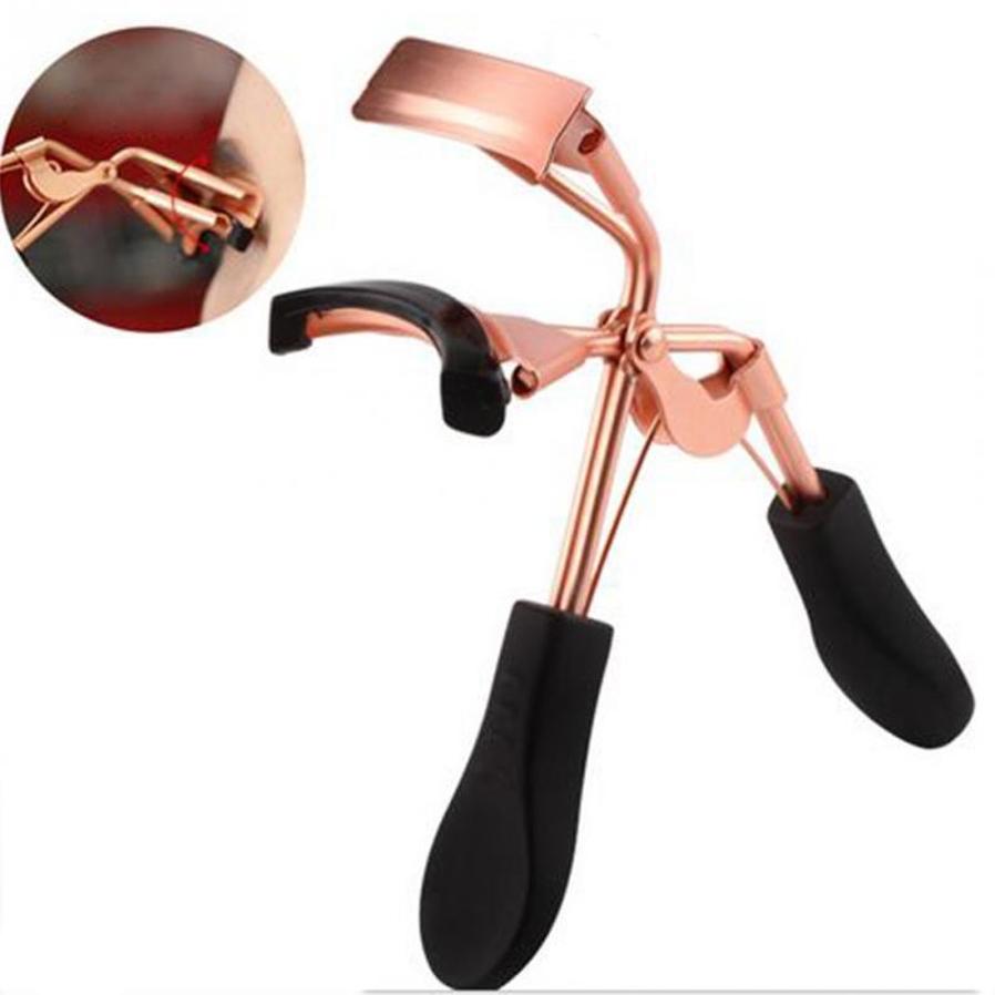 HKM-377427 Rose Gold Eyelash Curler with Black Rubber Handle, Durable Design and Comfortable Grip