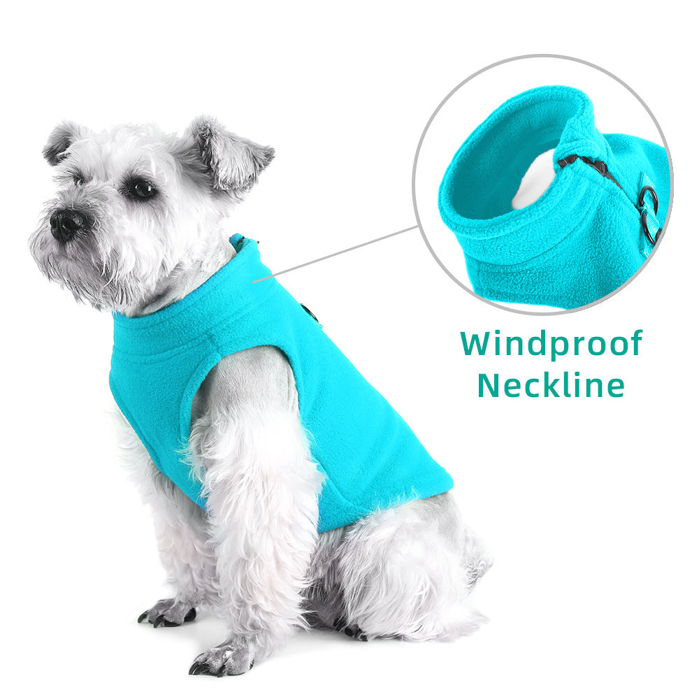 HKM-3774397 Pet Fleece Zipper Vest Sweater in Blue, Red, Pink, and Cyan - Sizes S to XL