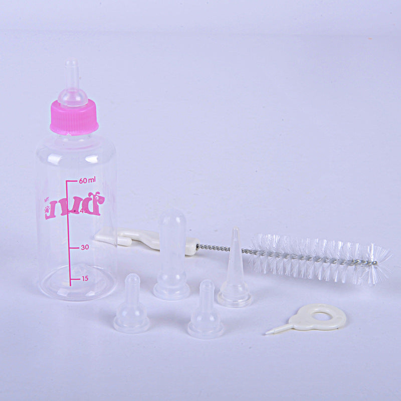 HKM-3775165 Pet Water Bottle Set with Rubber Nipple - 60ml Non-Toxic Plastic