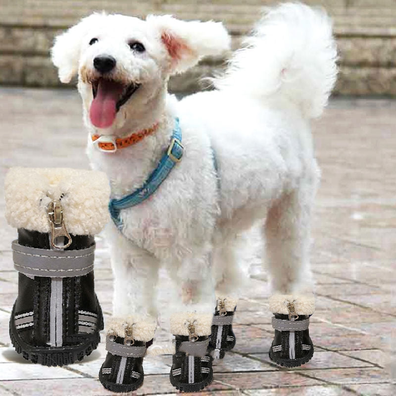 HKM-3775933 Waterproof Warm Velvet Dog Winter Snow Boots - Non-Slip & Wear-Resistant, Set of 4