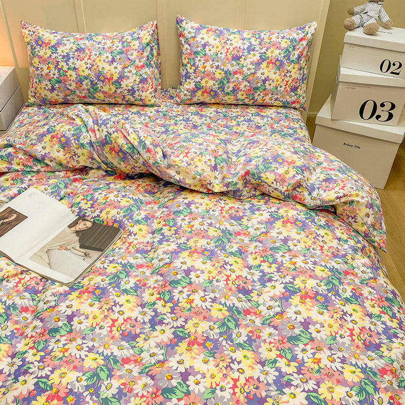 HKM-377683 Pure Cotton Floral 4-Piece Bedding Set for Various Bed Sizes