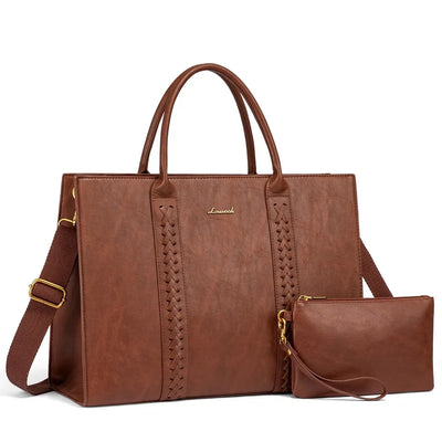 HKM-377747 Vintage Leather Laptop Tote Bag for 15.6-inch Laptops - Waterproof Business Briefcase for Women