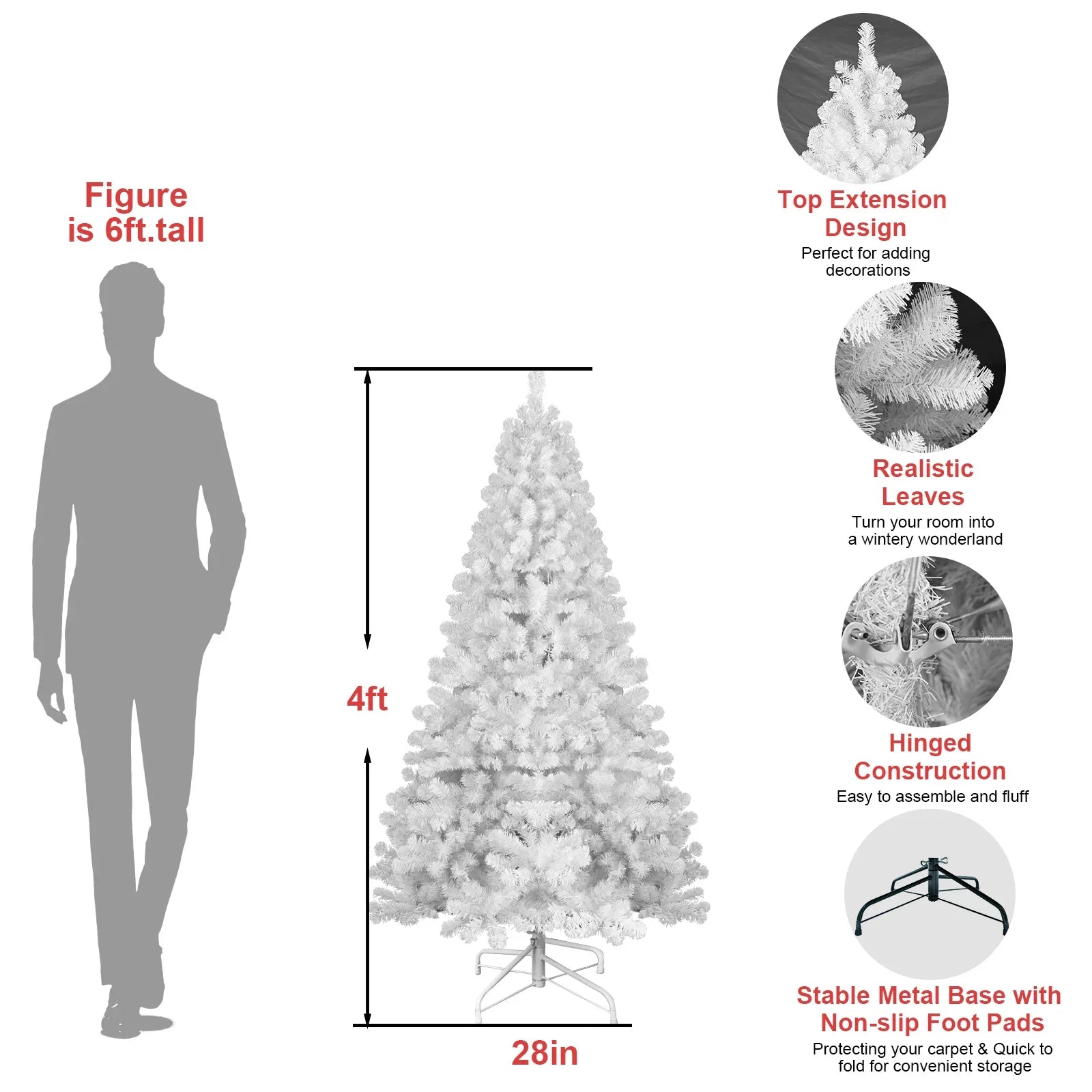 HKM-377811 Hinged 7.5ft White PVC Christmas Tree with 48-inch Diameter for Indoor Decor