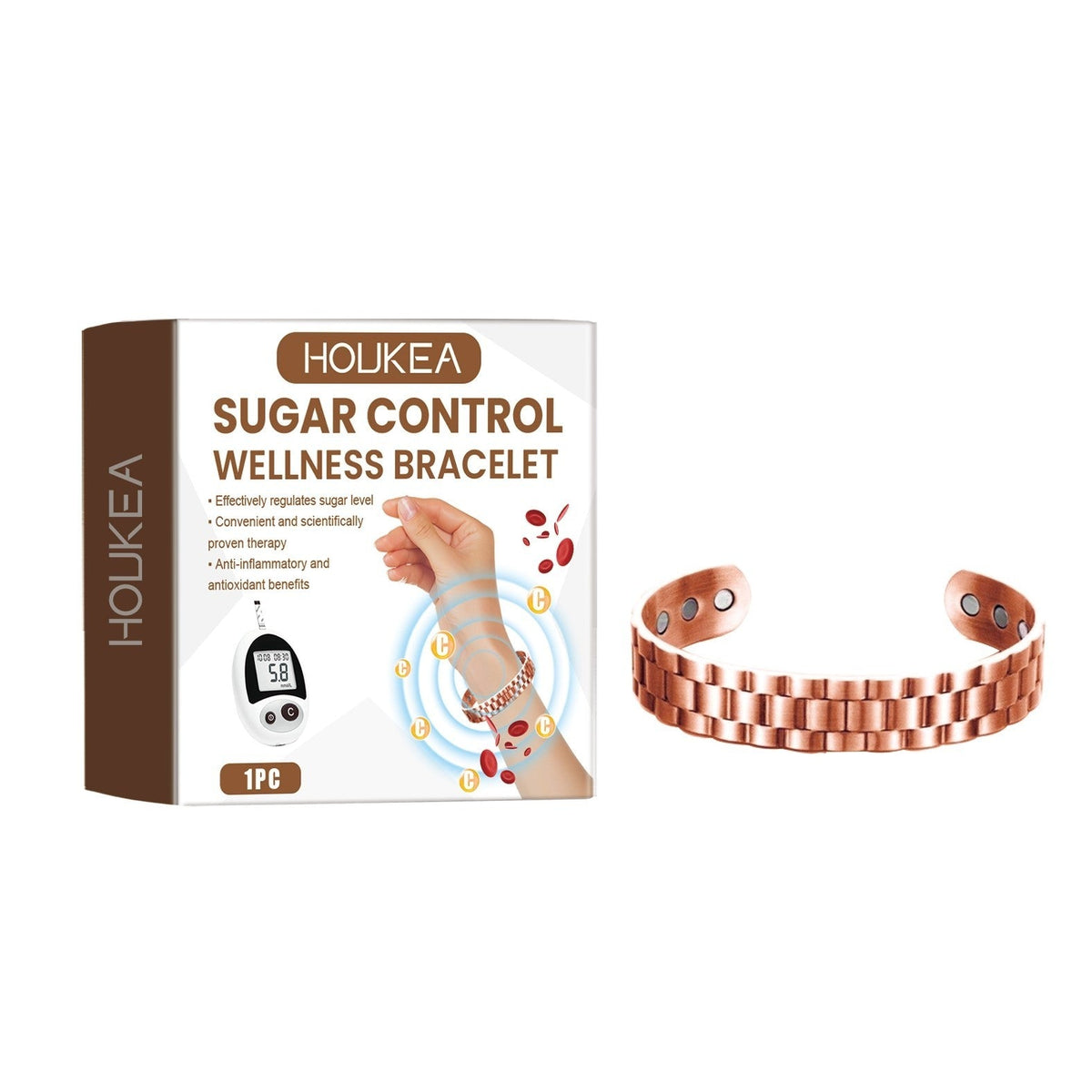 HKM-377875 Wellness Bracelet for Sugar Control with Zinc Alloy and Magnet, 6cm x 1.2cm