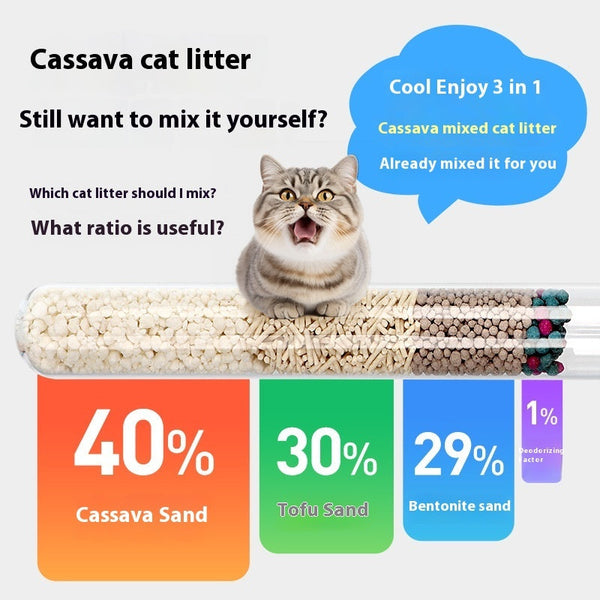 HKM-3780541 10kg Mixed Bitter Cassava Cat Litter - Dust-Free Tofu Bentonite for Odor Control