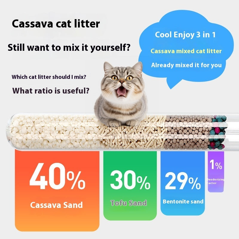HKM-3780541 10kg Mixed Bitter Cassava Cat Litter - Dust-Free Tofu Bentonite for Odor Control