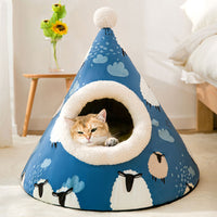 HKM-3781309 Enclosed Triangle Cat Nest - Soft Plush Bed for Indoor Cats