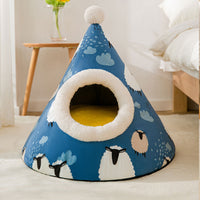 HKM-3781309 Enclosed Triangle Cat Nest - Soft Plush Bed for Indoor Cats