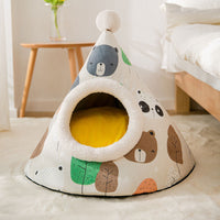 HKM-3781309 Enclosed Triangle Cat Nest - Soft Plush Bed for Indoor Cats