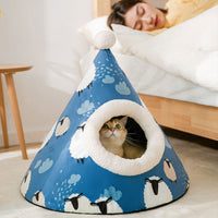 HKM-3781309 Enclosed Triangle Cat Nest - Soft Plush Bed for Indoor Cats