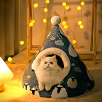 HKM-3781309 Enclosed Triangle Cat Nest - Soft Plush Bed for Indoor Cats