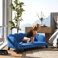 HKM-3783485 Dark Blue Pearl Design Pet Sofa for Medium and Large Dogs with Removable Cushion and Solid Birch Wood Legs