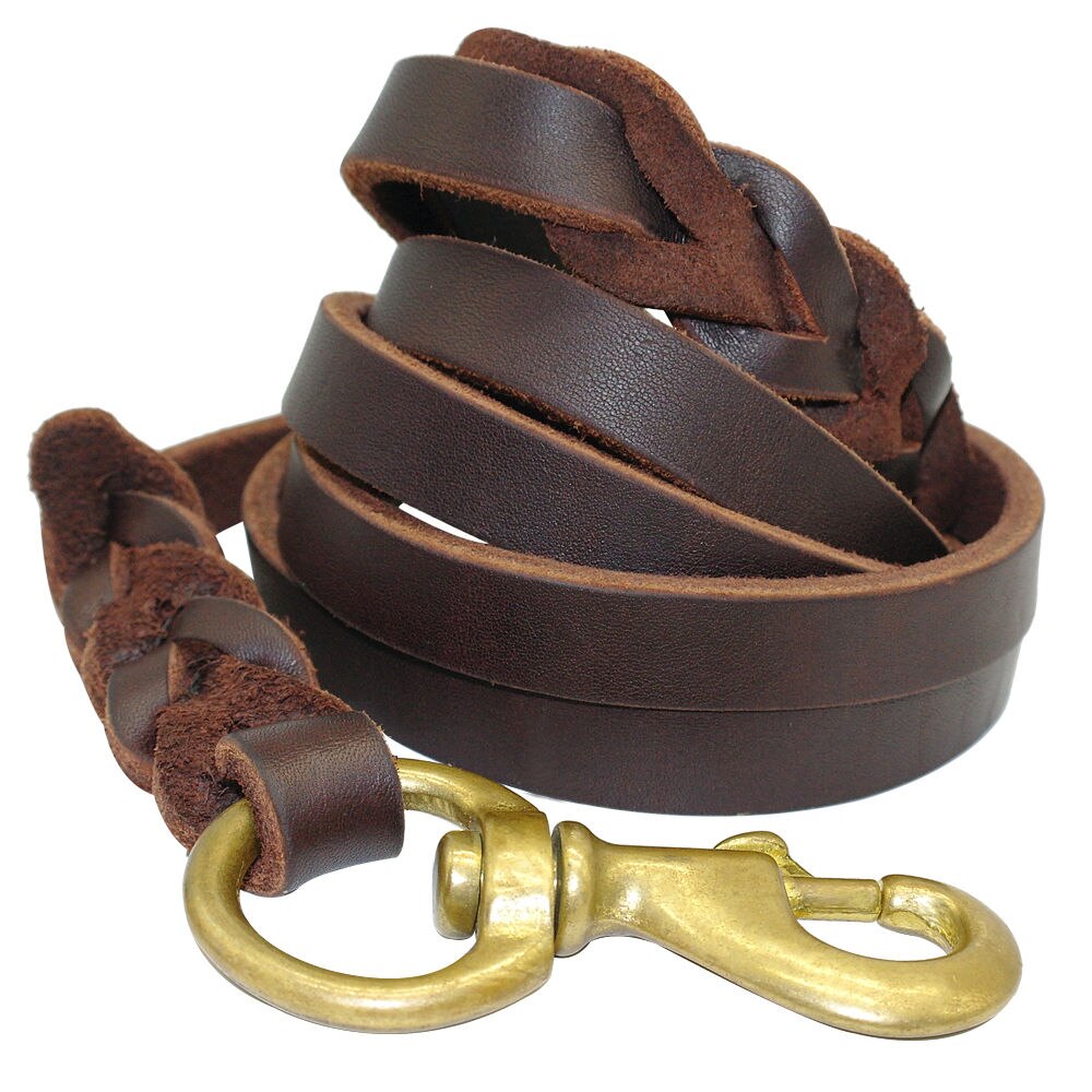 HKM-3784637 Durable Dark Brown Leather Dog Leash for Large Breeds - Multiple Sizes Available