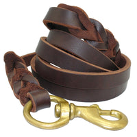 HKM-3784637 Durable Dark Brown Leather Dog Leash for Large Breeds - Multiple Sizes Available
