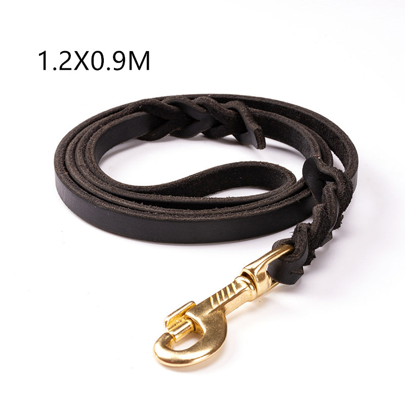 HKM-3784637 Durable Dark Brown Leather Dog Leash for Large Breeds - Multiple Sizes Available