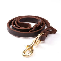HKM-3784637 Durable Dark Brown Leather Dog Leash for Large Breeds - Multiple Sizes Available