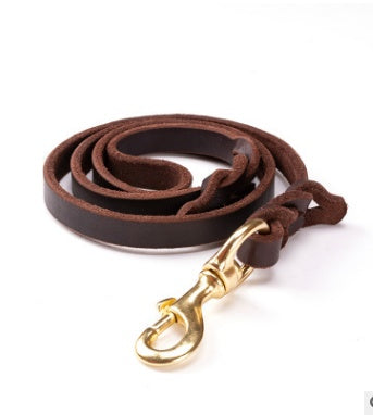 HKM-3784637 Durable Dark Brown Leather Dog Leash for Large Breeds - Multiple Sizes Available