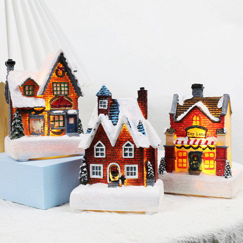 HKM-378643 Luminous Cartoon Resin Small House Christmas Ornaments for Festive Decor