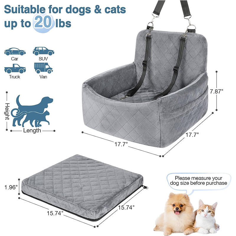 HKM-3786685 Dog Car Seat Safety Mat for Front and Rear Rows in Gray and Black, Holland Velvet Material, 48*48*13CM